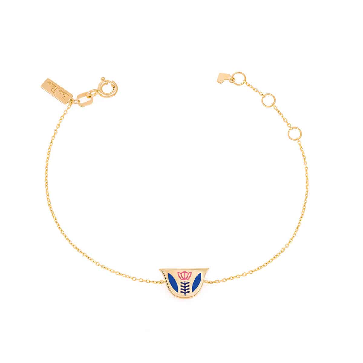 Finjen-Arabi-Enamel-Chain-Bracelet---Blue+Pink