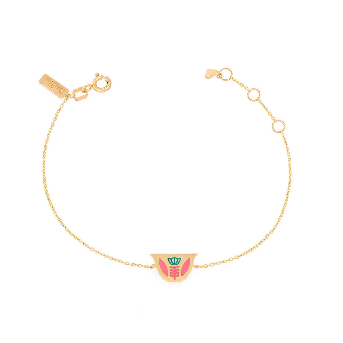 Finjen-Arabi-Enamel-Chain-Bracelet---Pink+Green