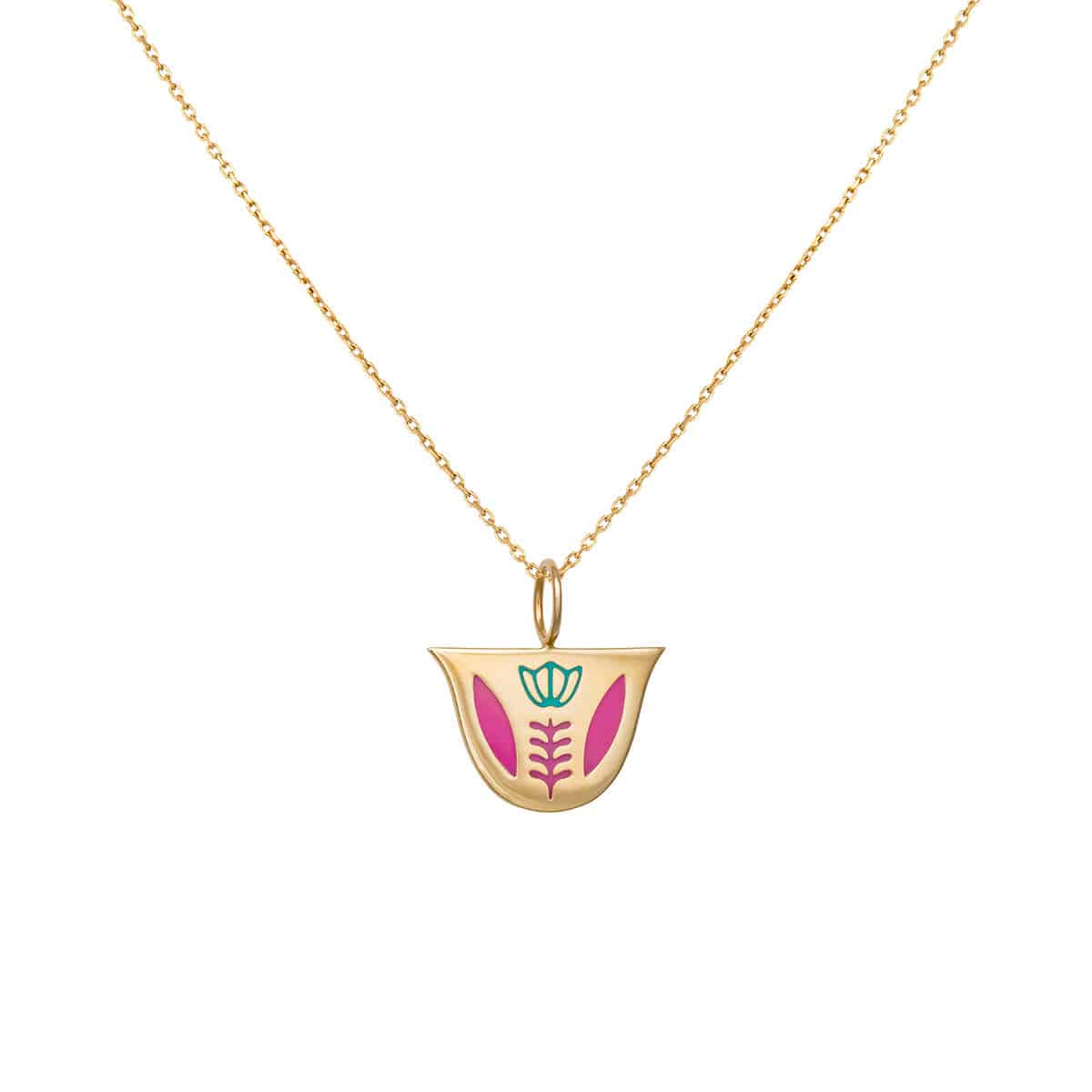 Finjen-Arabi-Pendant-Enamel-Big---Pink+Green-(with-chain)