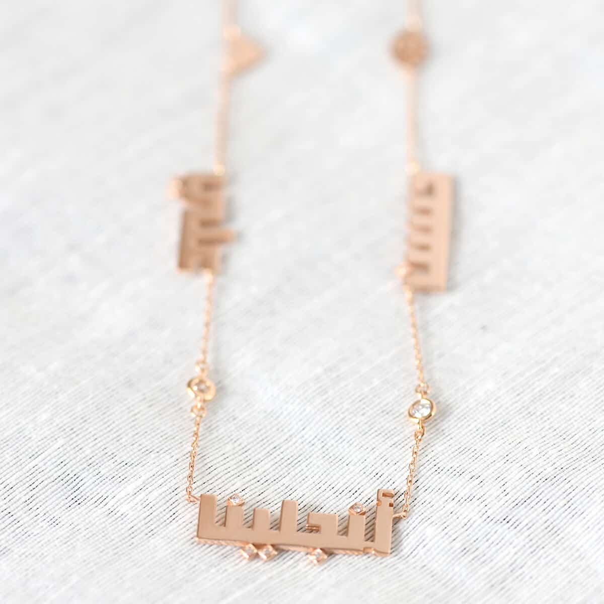 Three Names Necklace with diamonds + heart + eye